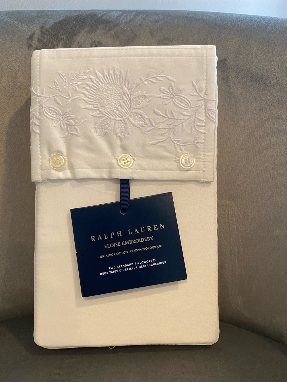 Ralph Lauren Eloise Embroidery White Organic Cotton Pillowcases - Set of 2